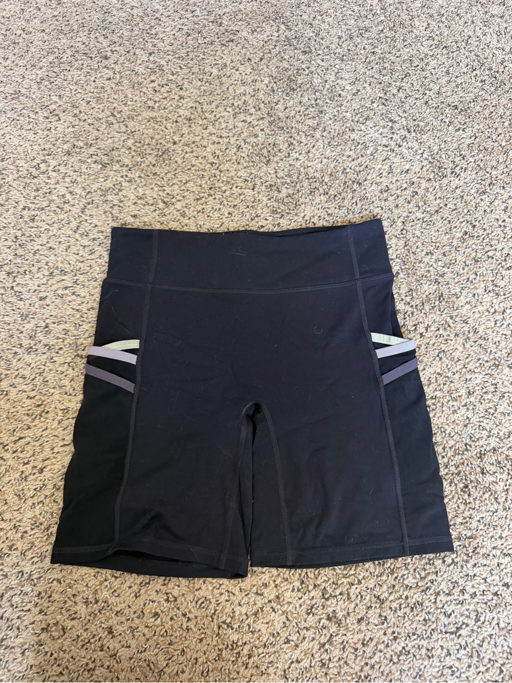 Fabletics Black High-Rise Bike Shorts with Accent Stripes